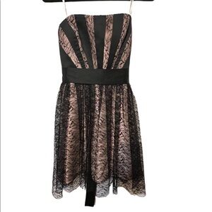 Max & Cleo Strapless Black and peach dress With Lace Size 12